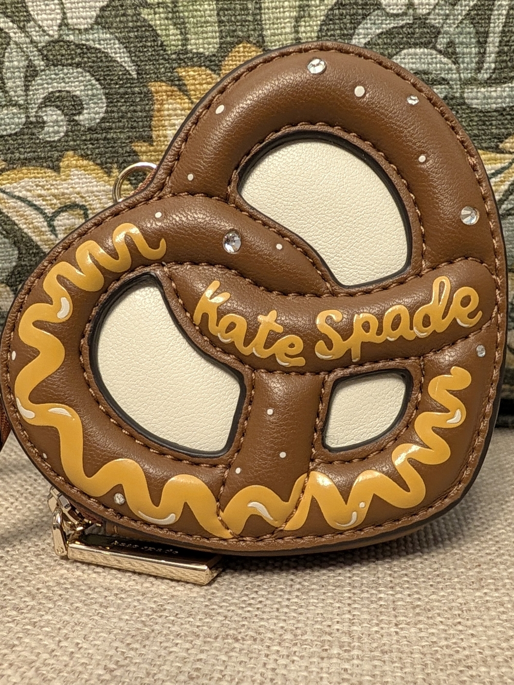 kate spade Brown & Cream Pretzel Mini Coin Purse with Yellow Accent